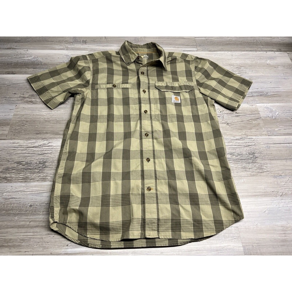 Carhartt Force Button Up Dress Shirt Mens Size M Tan Relaxed Vented Fishing Golf